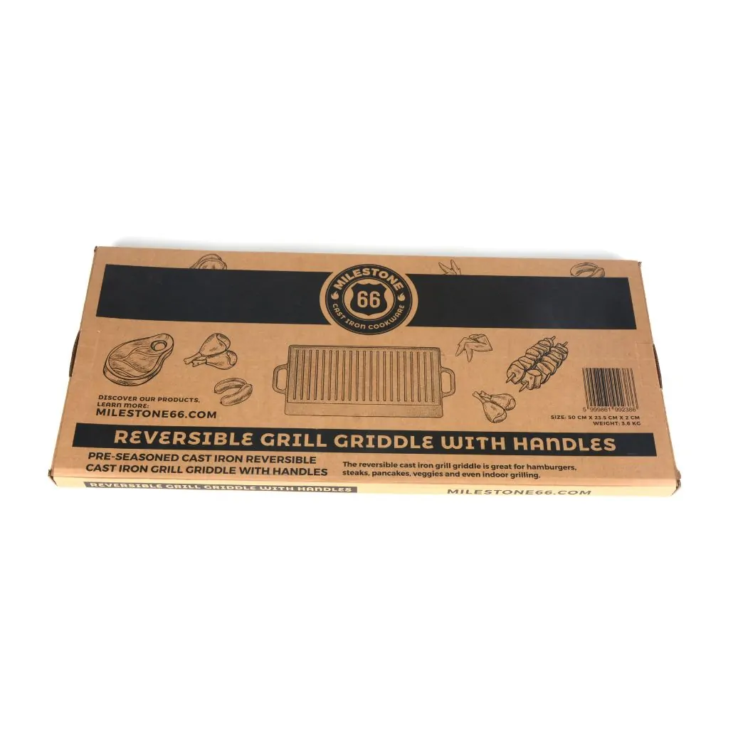 Placă din fontă cu două fețe și mâner, Reversible Grill Griddle with handles, 50×23,5 cm, Milestone66 — imaginea 5
