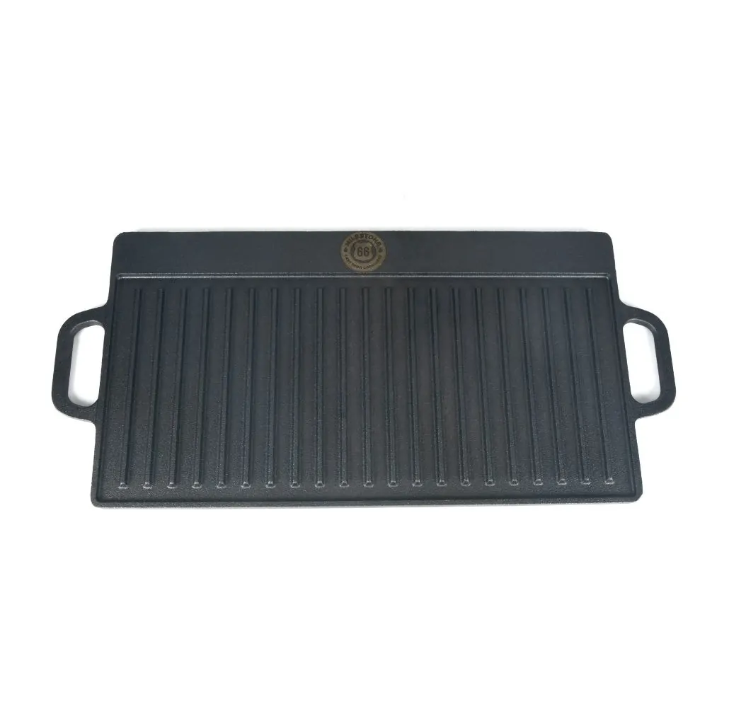 Placă din fontă cu două fețe și mâner, Reversible Grill Griddle with handles, 50×23,5 cm, Milestone66