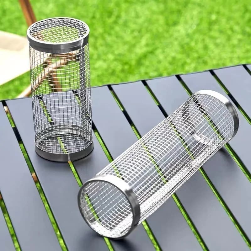 Coș pentru grill cu plasă din oțel inoxidabil (cu furculiță și cârlig), Angeloff — imaginea 2
