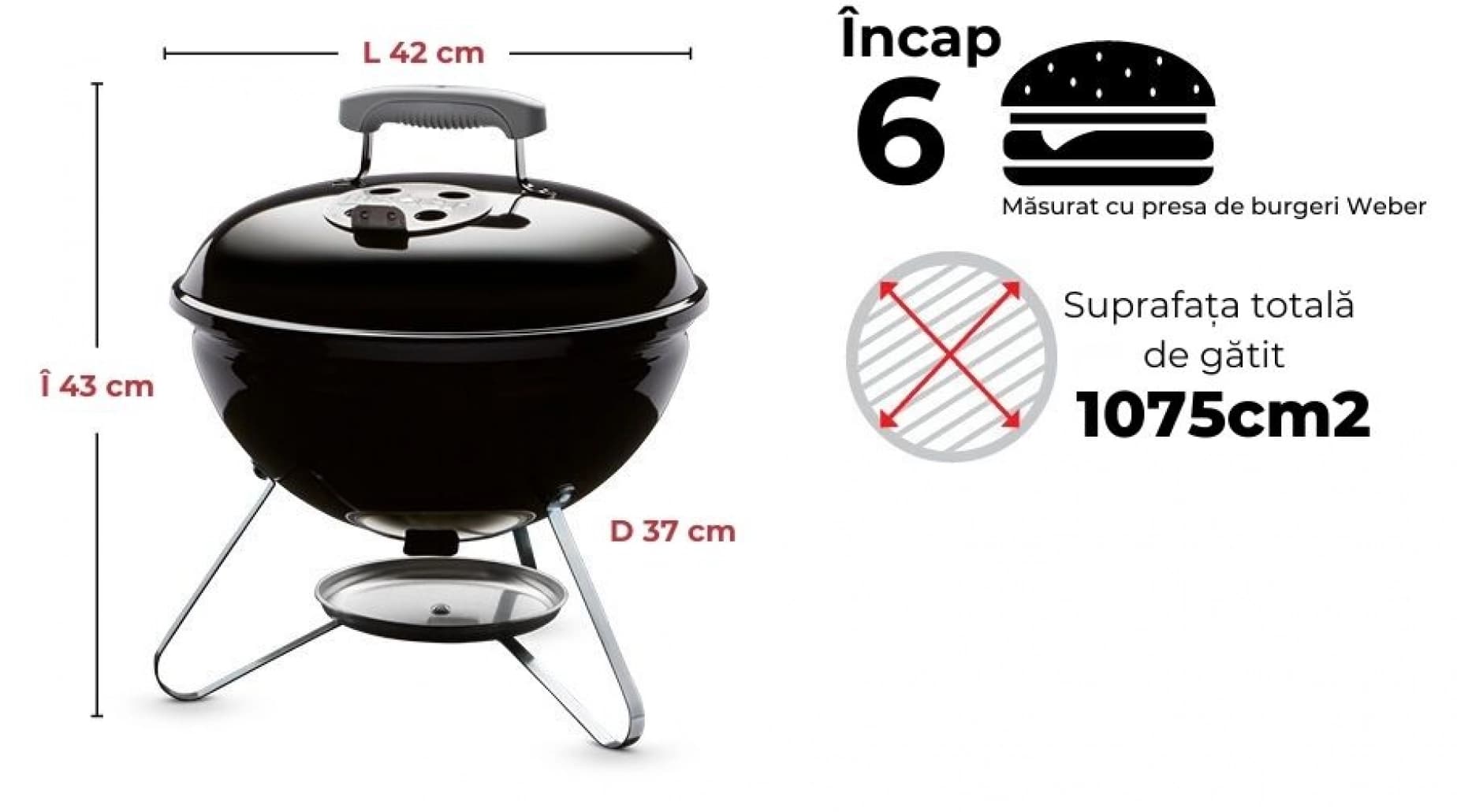 Grătar pe cărbuni Smokey Joe Premium, Negru, Weber — imaginea 5