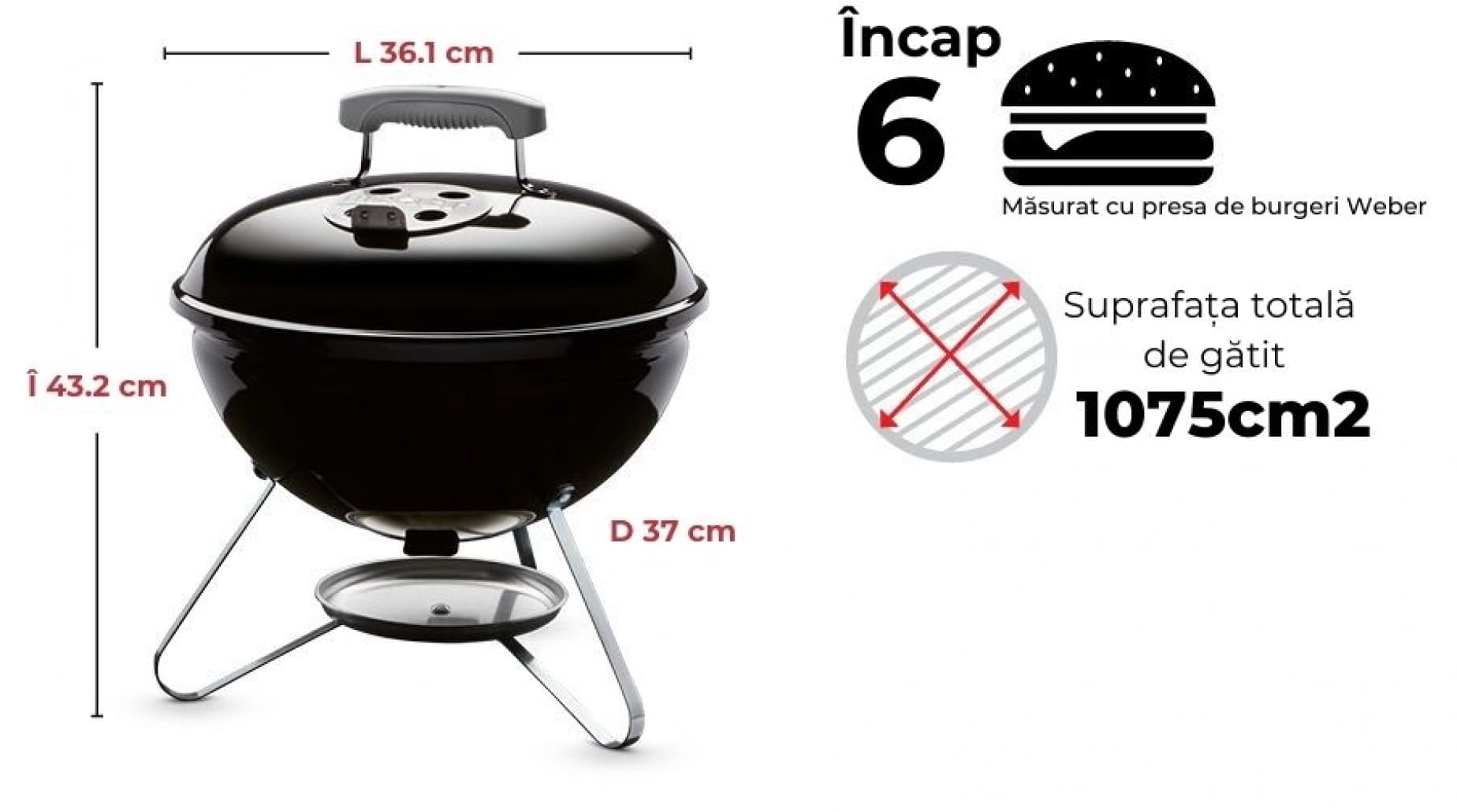 Grătar pe cărbuni, Smokey Joe, Premium, Albastru, Weber — imaginea 5