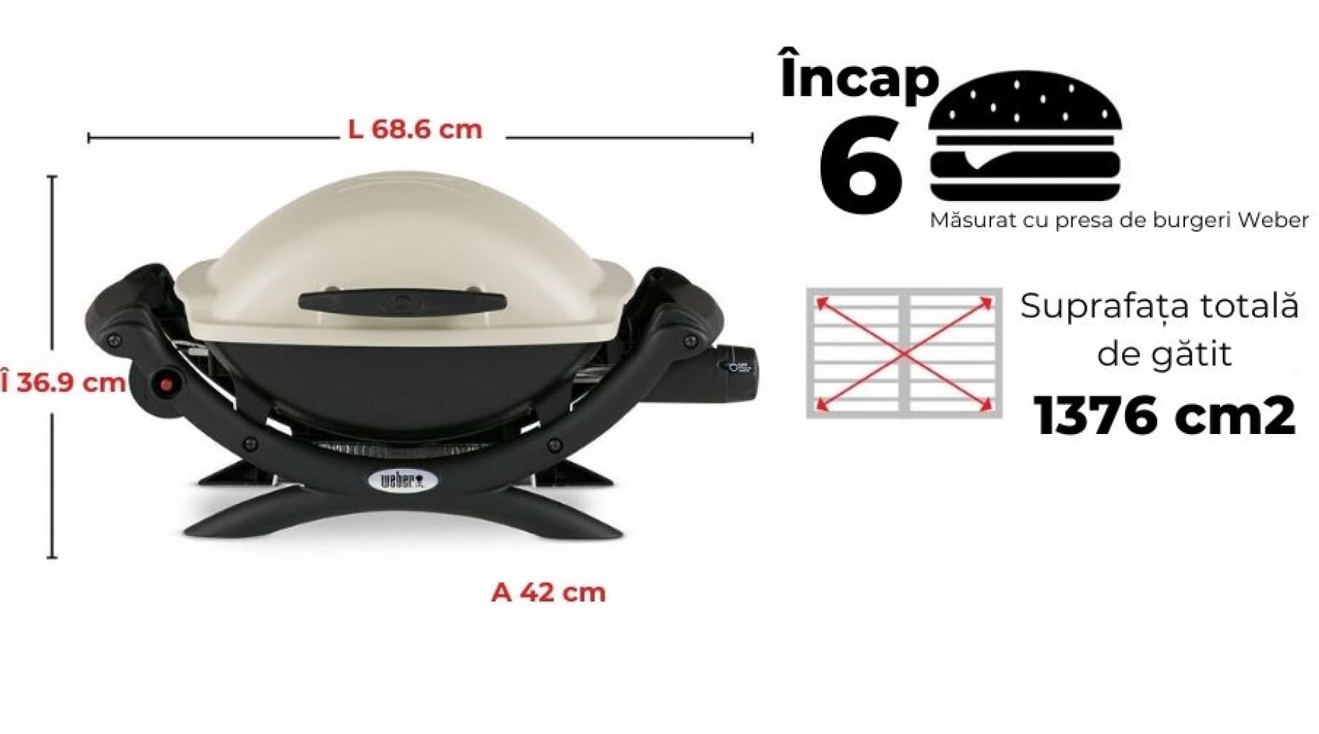 Grătar pe gaz, Q1000, Gri, Weber — imaginea 7