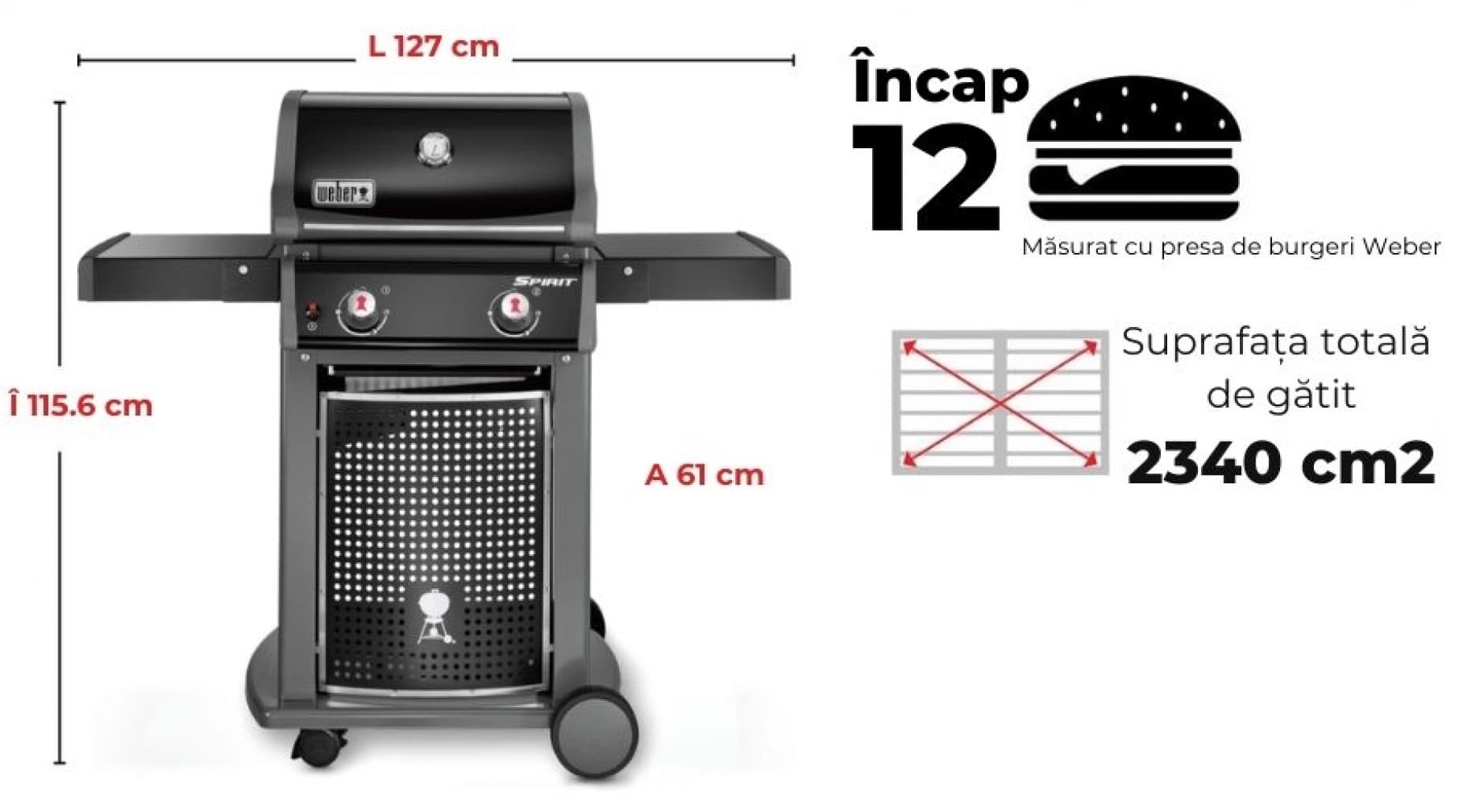 Grătar pe gaz, Spirit, Classic, E-210 + Regulator, Weber — imaginea 4