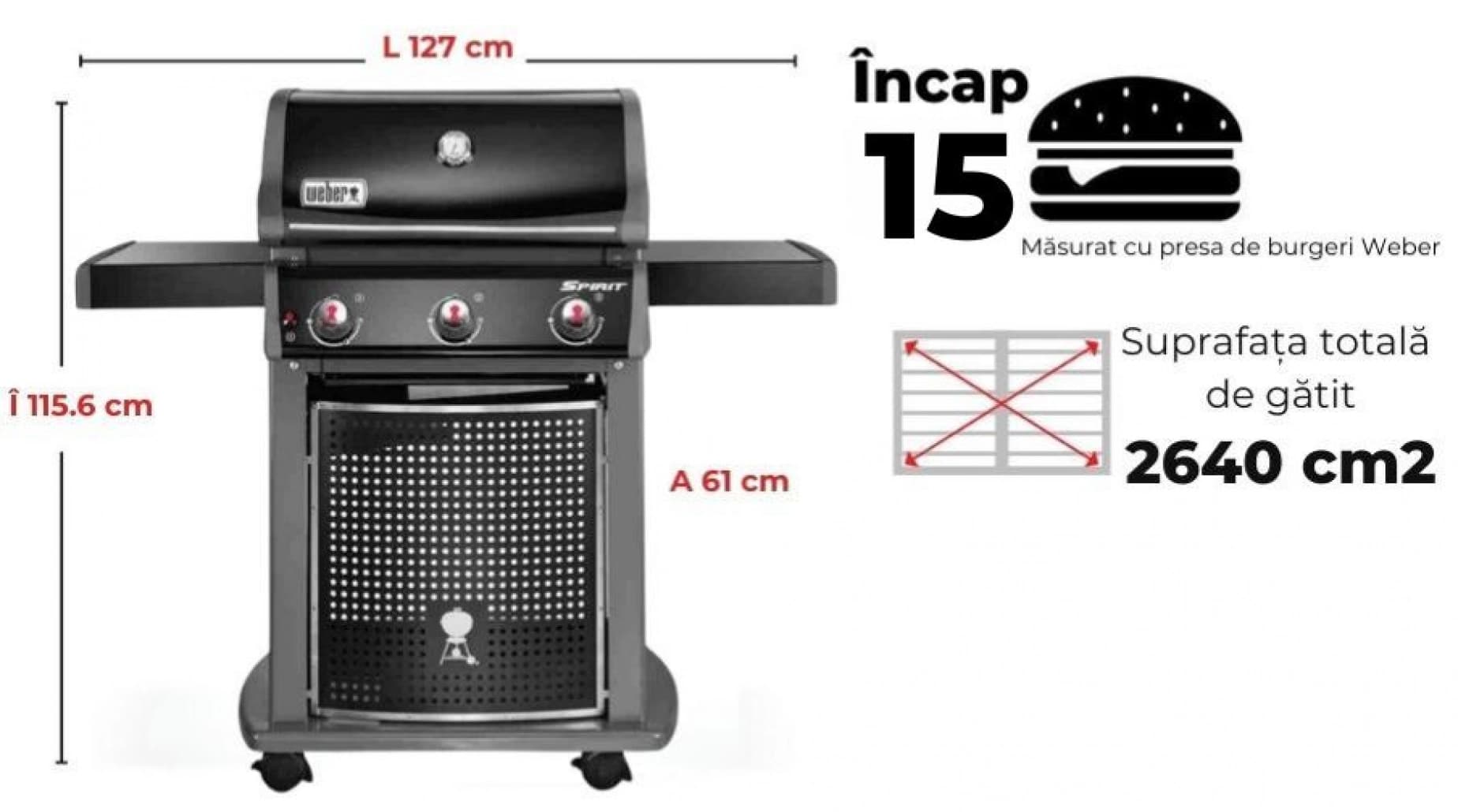 Grătar pe gaz, Spirit, Classic E-310 + Regulator, Weber — imaginea 5