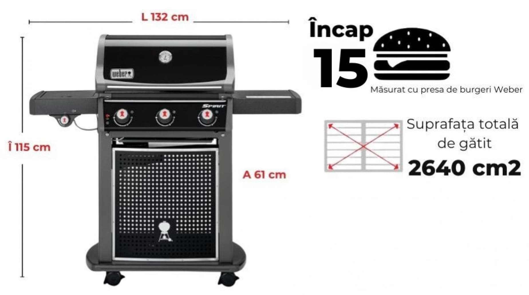 Grătar pe gaz, Spirit, Classic, E-320, Negru, Weber — imaginea 5