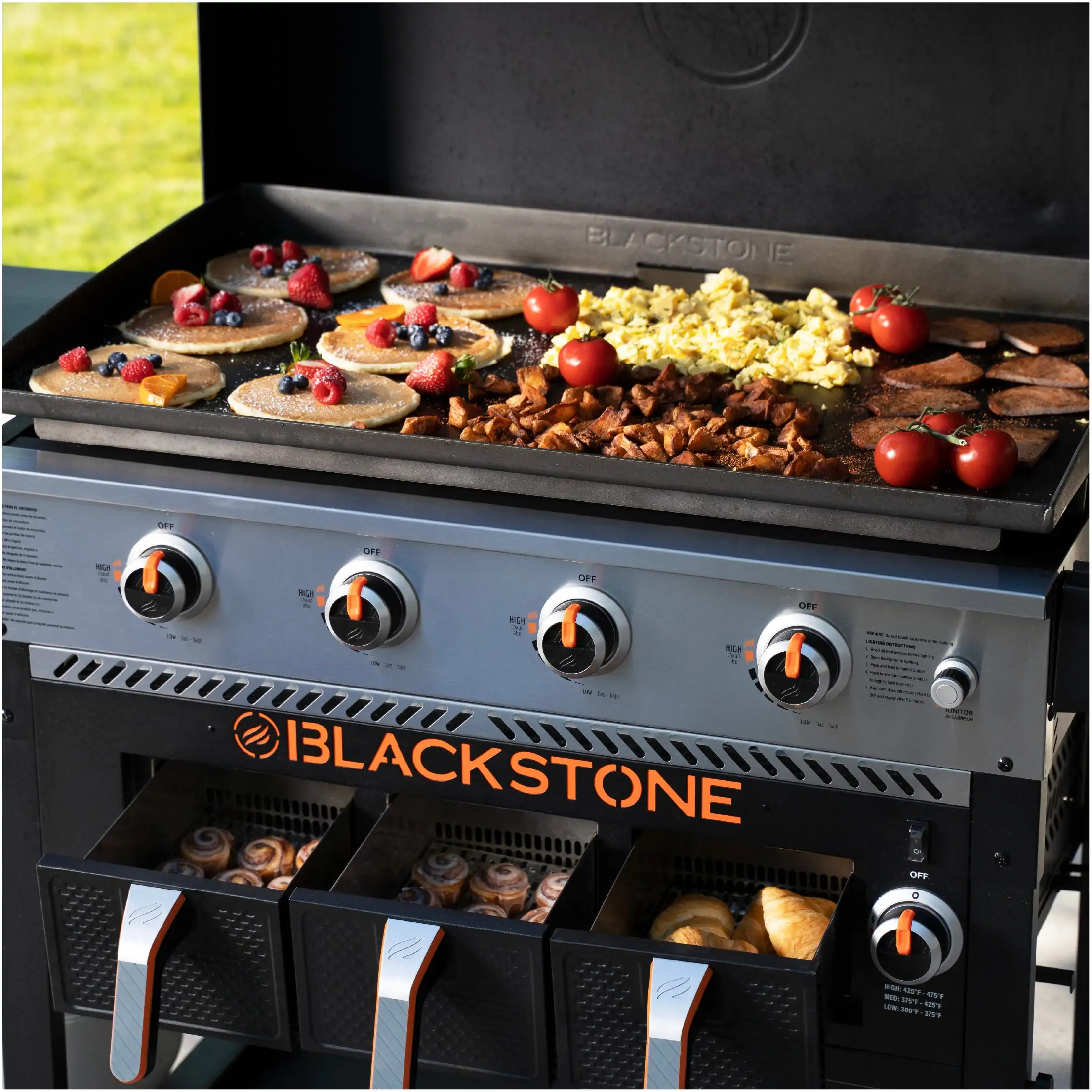Grătar tip plită pe gaz Blackstone 36" cu air fryer, capac și 4 arzătoare - husă pentru grătar + husă pentru butelie CADOU — imaginea 3