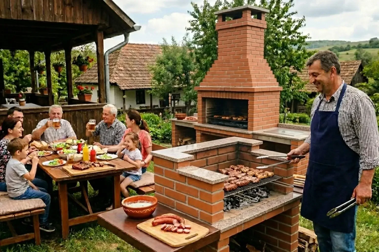 Gratar traditional romanesc cu familia in aer liber