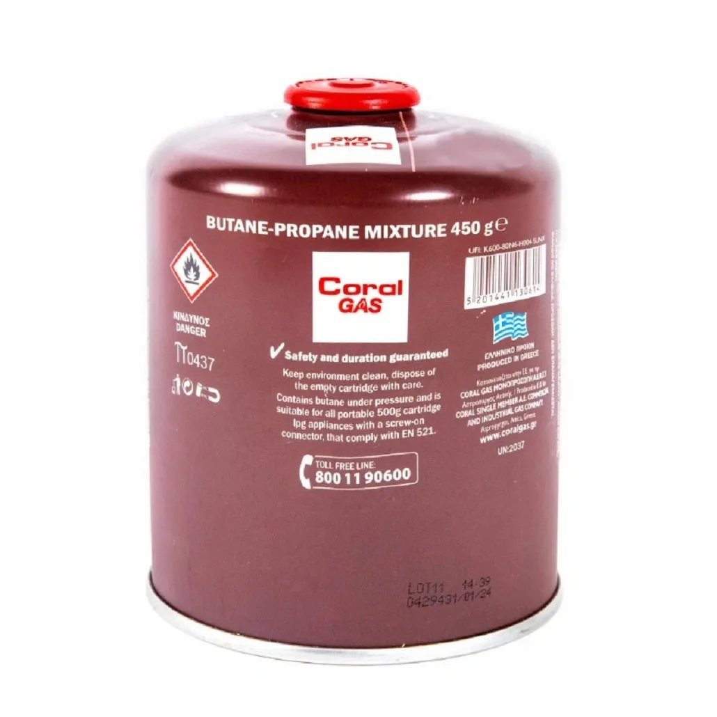 Cartuș de gaz 450 g cu valvă și filet 7/16" pentru grătare portabile