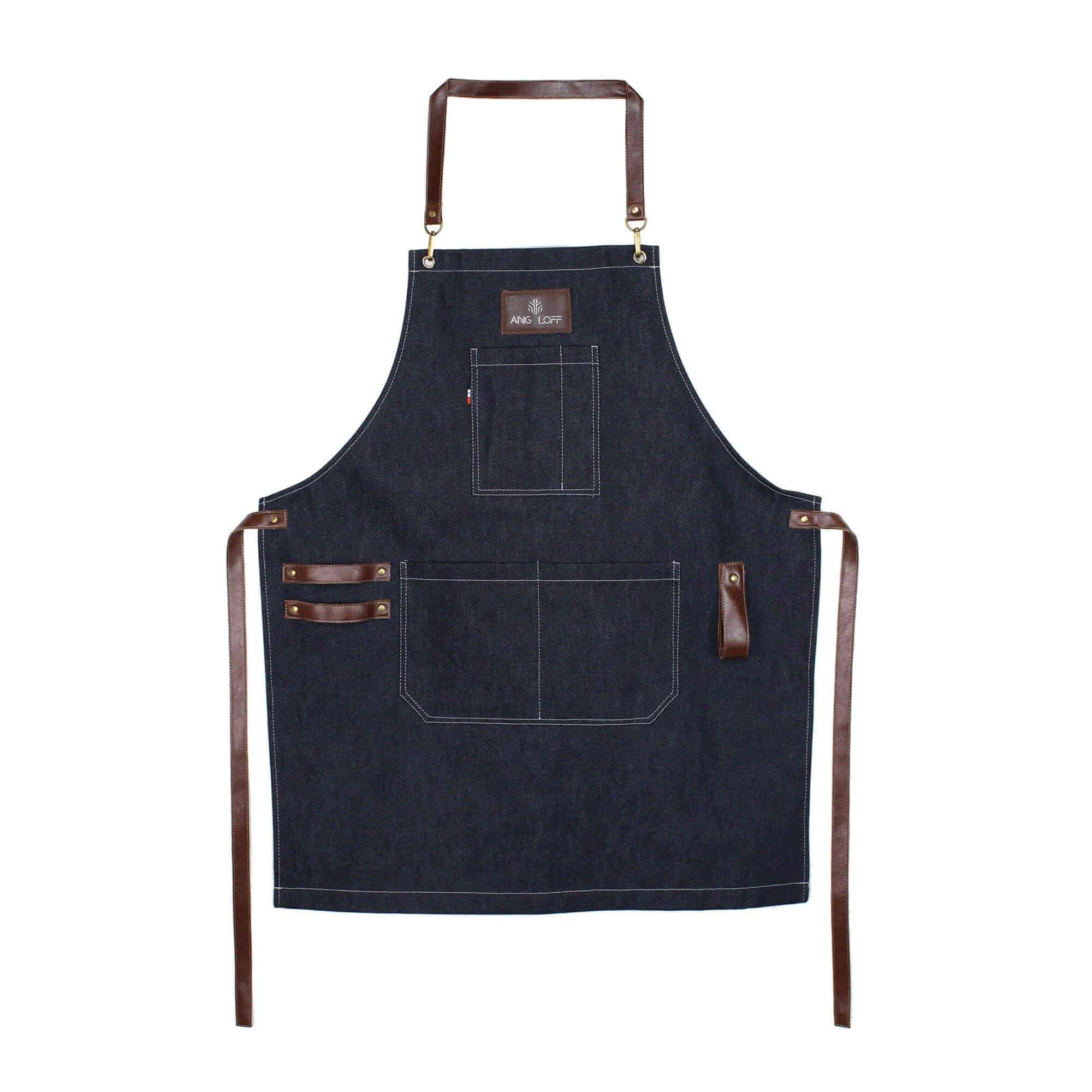 Șorț BBQ pentru bucătărie sau grill din material denim cu piele ecologică, Angeloff