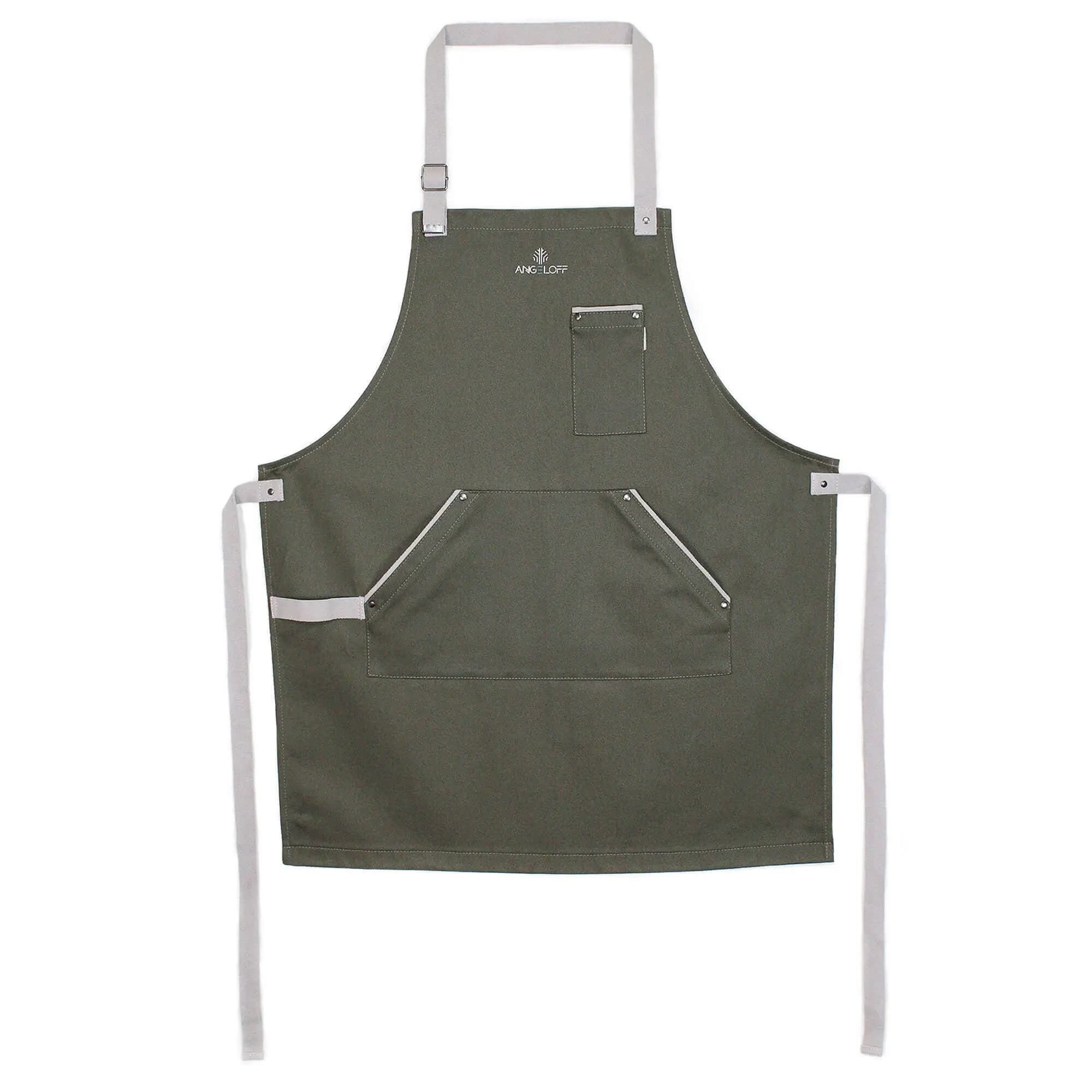 Șorț de bucătărie sau grătar, din denim, verde Kaki, Angeloff