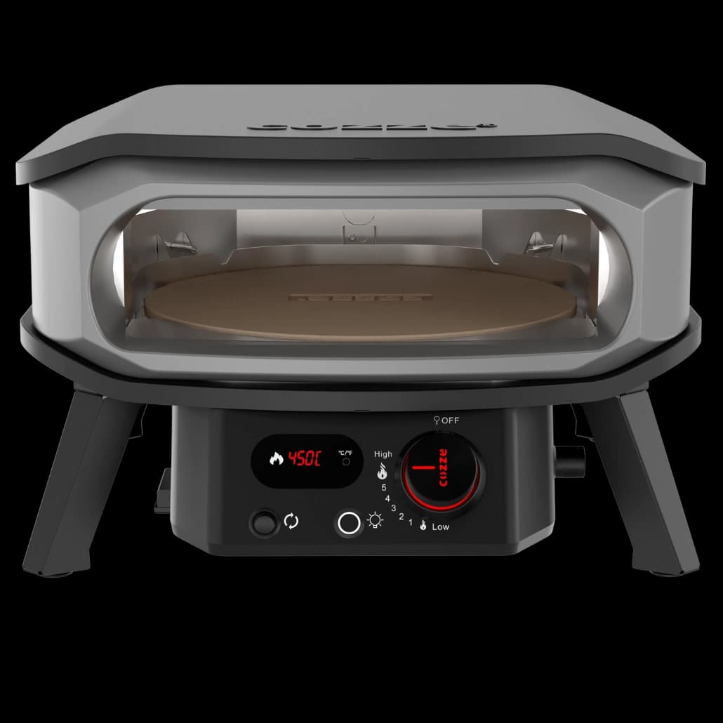 Cuptor pizza pe gaz PREMIUM 34 cm Cozze – piatră rotativă, termometru digital, lumină LED și regulator de gaz