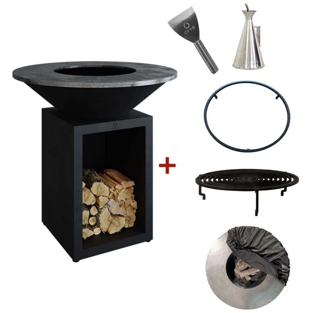 Pachet grătar pe lemne OFYR negru 100 SD – experiență completă de gătit pe lemne cu accesorii incluse