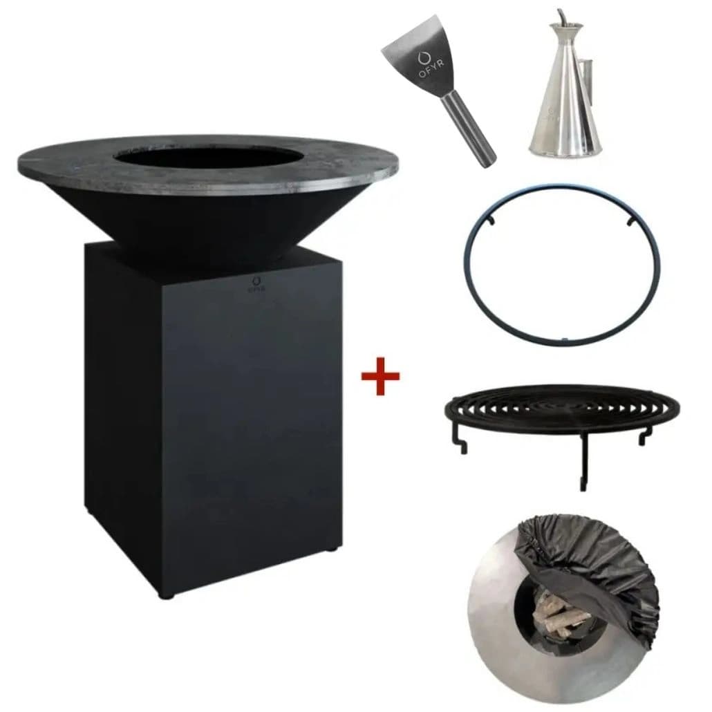 Pachet grătar pe lemne cu plită OFYR negru 100 - vatră, experiență completă și premium pentru pasionații de outdoor cooking