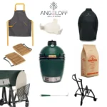 Pachet pro la gratar ceramic Kamado Big Green Egg Medium cu sort husa deflector masute suport cu roti suport accesorii tija si carbuni premium