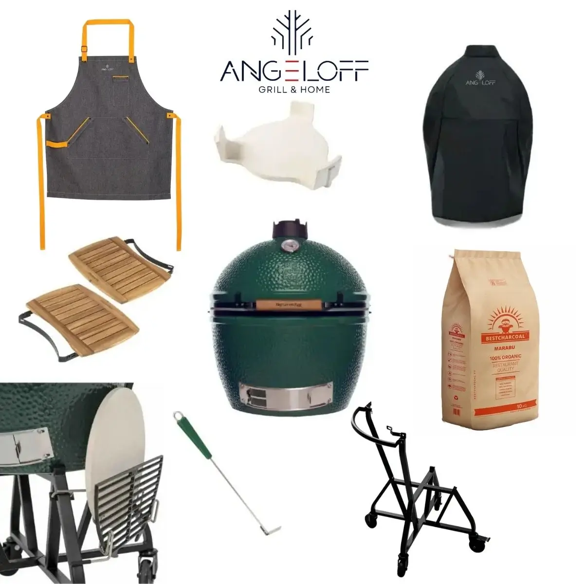 Pachet pro la gratar ceramic Kamado Big Green Egg XLarge cu sort husa deflector masute suport cu roti suport accesorii tija si carbuni premium Pro Pack, Big Green Egg, XLarge - imagine 1