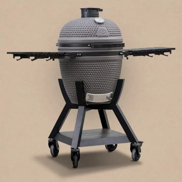 Grătar premium BestCharcoal Kamado cu tăviță de cenușă și roți mari pentru mobilitate