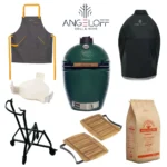 Pachet promotional la gratar ceramic Kamado Big Green Egg Large cu sort husa deflector masute suport cu roti si carbuni premium
