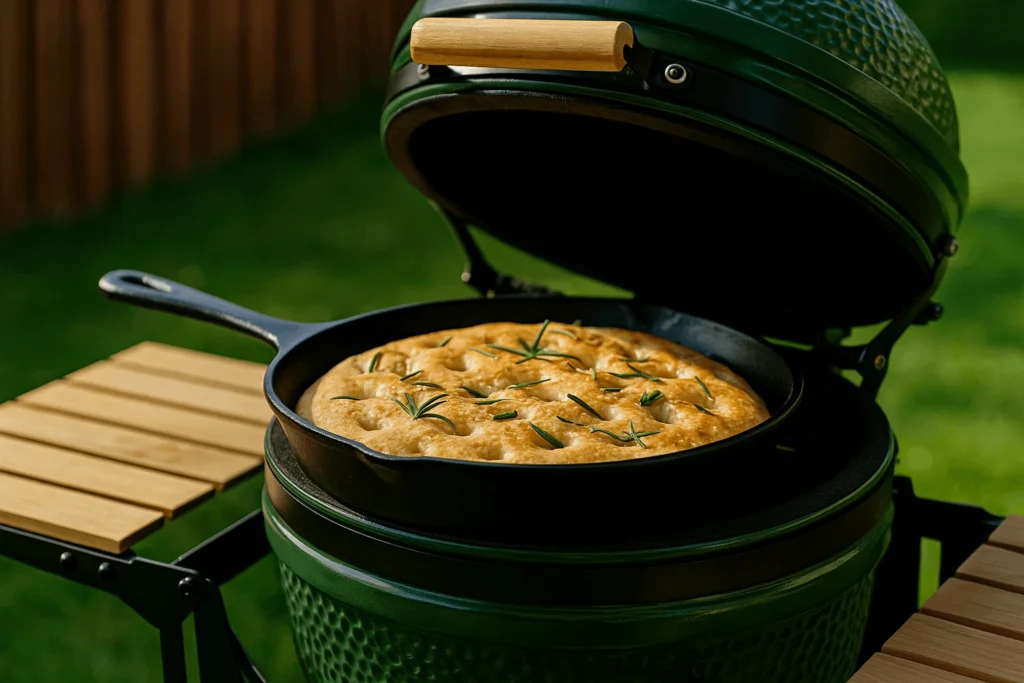 Rețetă focaccia în grătar Kamado – pâine pufoasă cu rozmarin și ulei