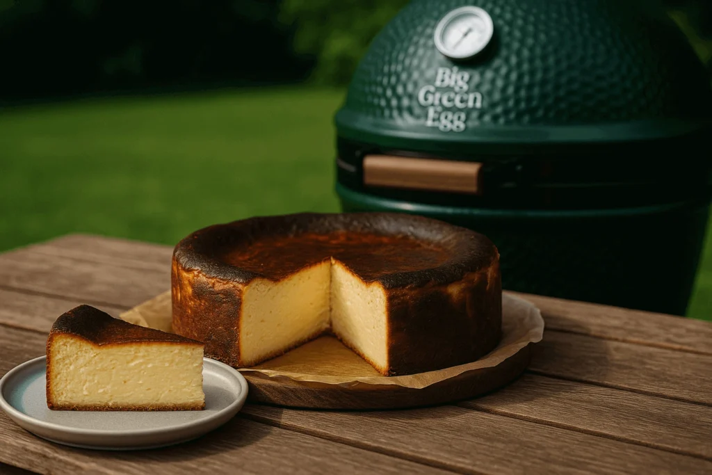 Cheesecake Burnt Basque în grătar kamado Big Green Egg – Desert gourmet autentic