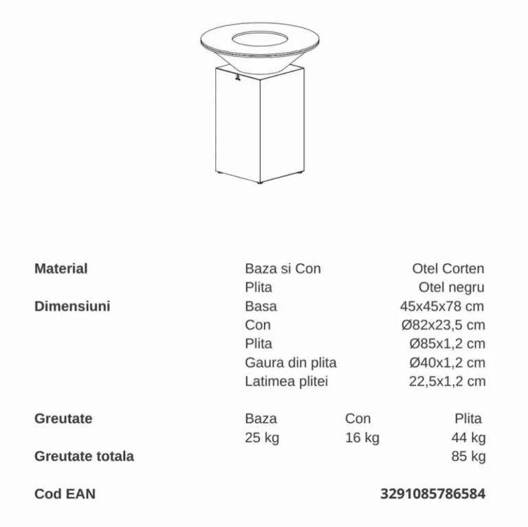 Gratar pe lemne OFYR 85 cm dimensiuni