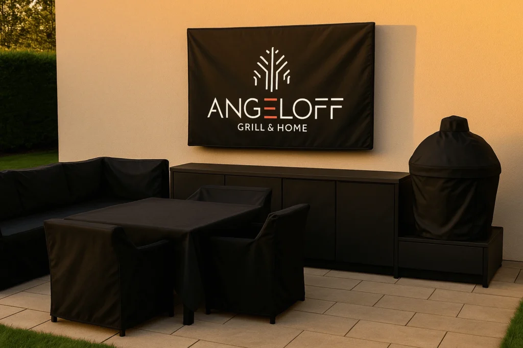 Husa la comanda Angeloff pe coltar mobilier exterior pe gratare televizoare sau orice bunuri in aer liber