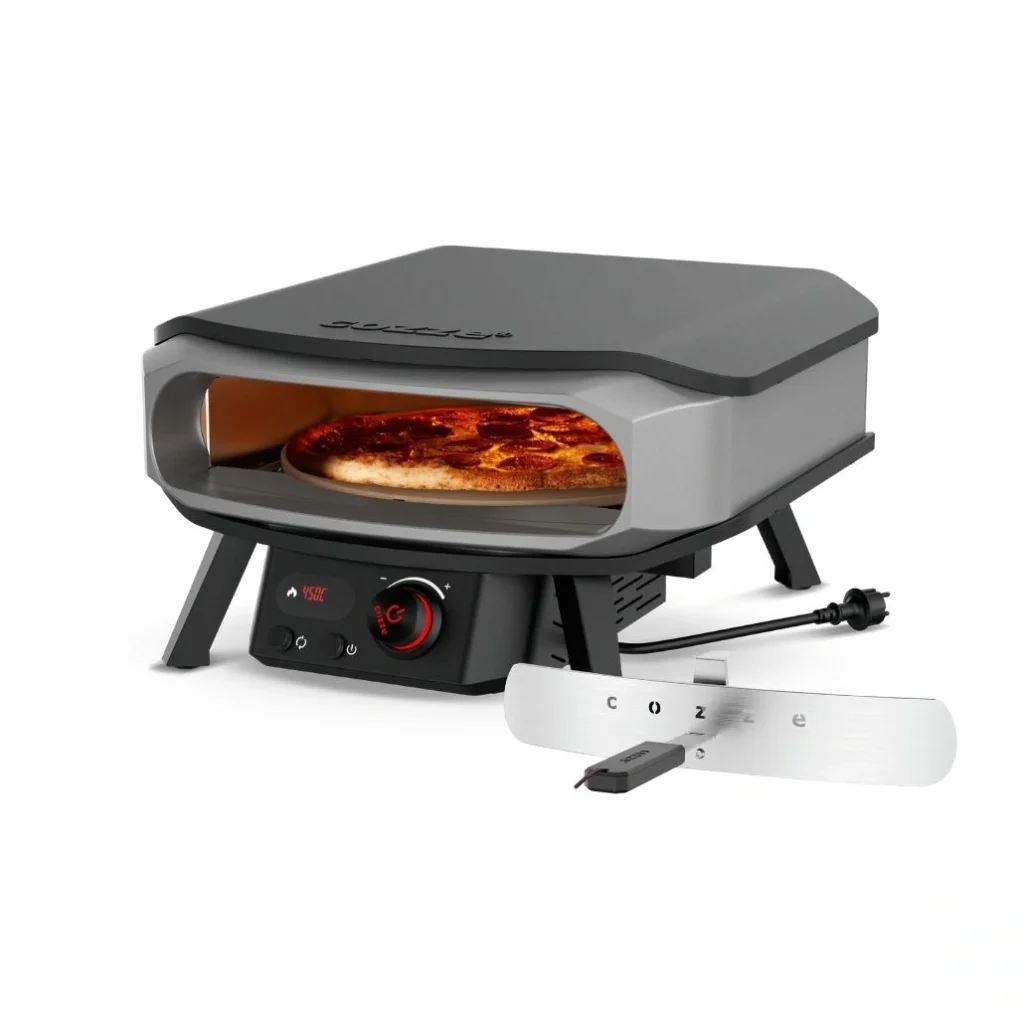 Cuptor gradina pizza Premium Cozze 42,5 cm cu usita, piatra rotativa, termometru digital si scut termic inclus