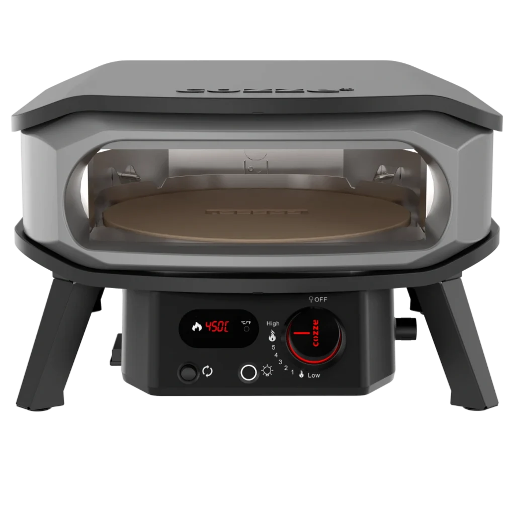 Cuptor pizza pe gaz Premium Cozze 34 cm cu piatra rotativa termometru digital lumina led si regulator