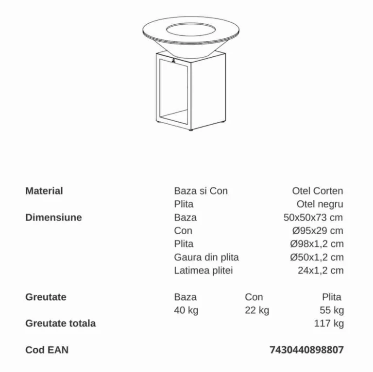 Gratar pe lemne cu plita OFYR 100 cm SD vatra de gatit dimensiuni fixe