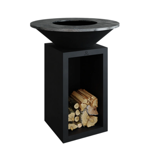 Gratar pe lemne cu plita si loc pentru depozitarea lemnelor OFYR negru 85 cm SD