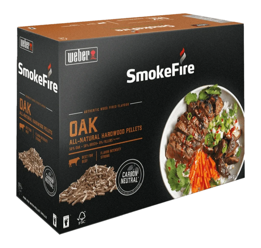 Peleti din lemn de esenta tare de stejar Weber SmokeFire de 8kg