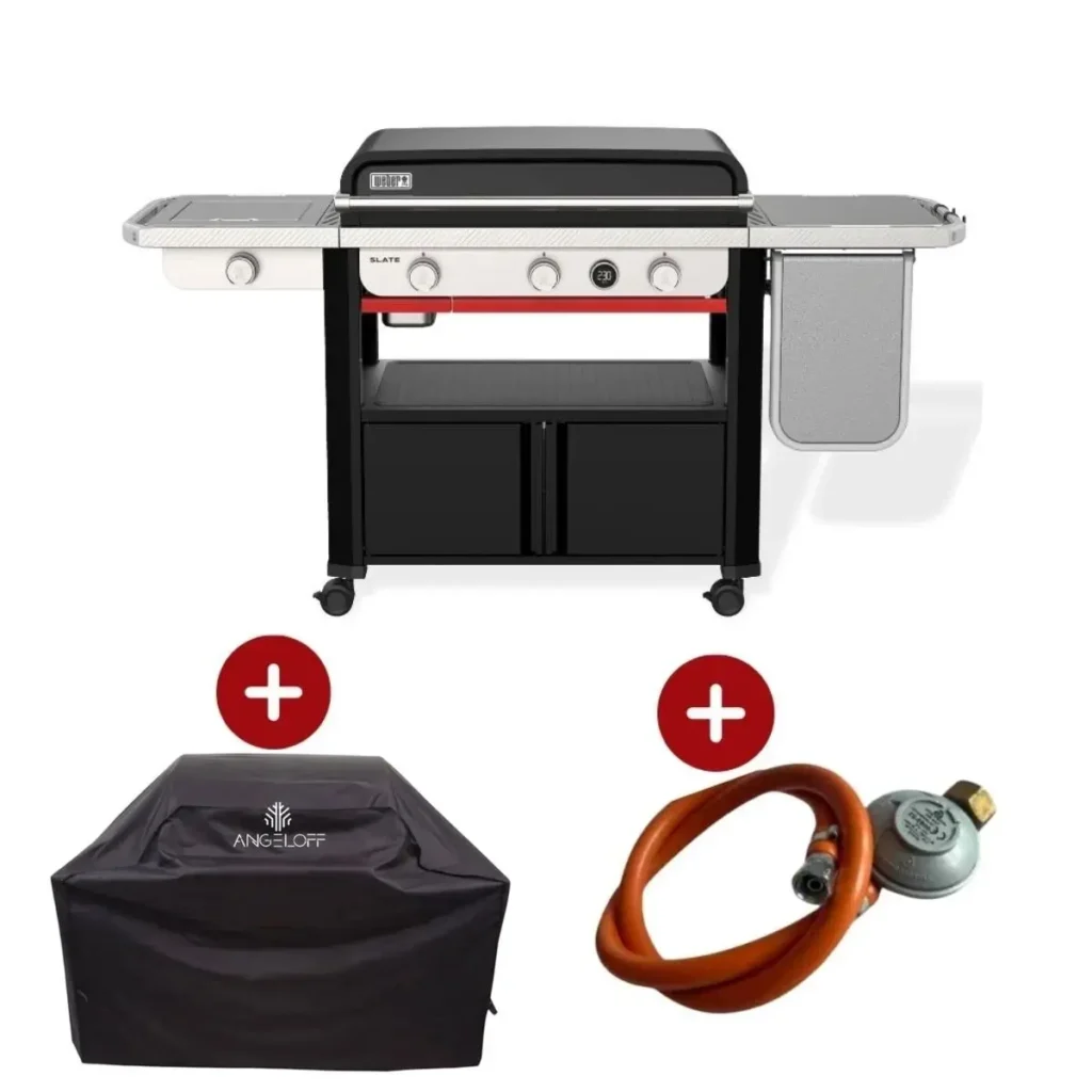 Gratar gradina pe gaz plancha Weber Premium Slate cu arzator lateral husa si regulator inclus