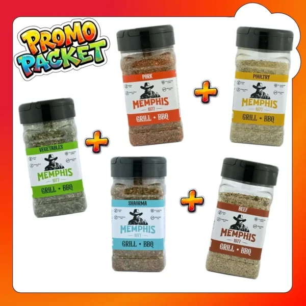 Pachet promotional cu 5 condimente pentru gratar vita porc pui shaorma si legume Memphis Grill si BBQ