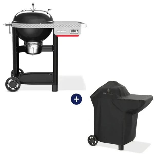 Gratar pe carbuni Weber Performer BLK 57 cm cu masa laterala extensibila si husa de protectie cadou