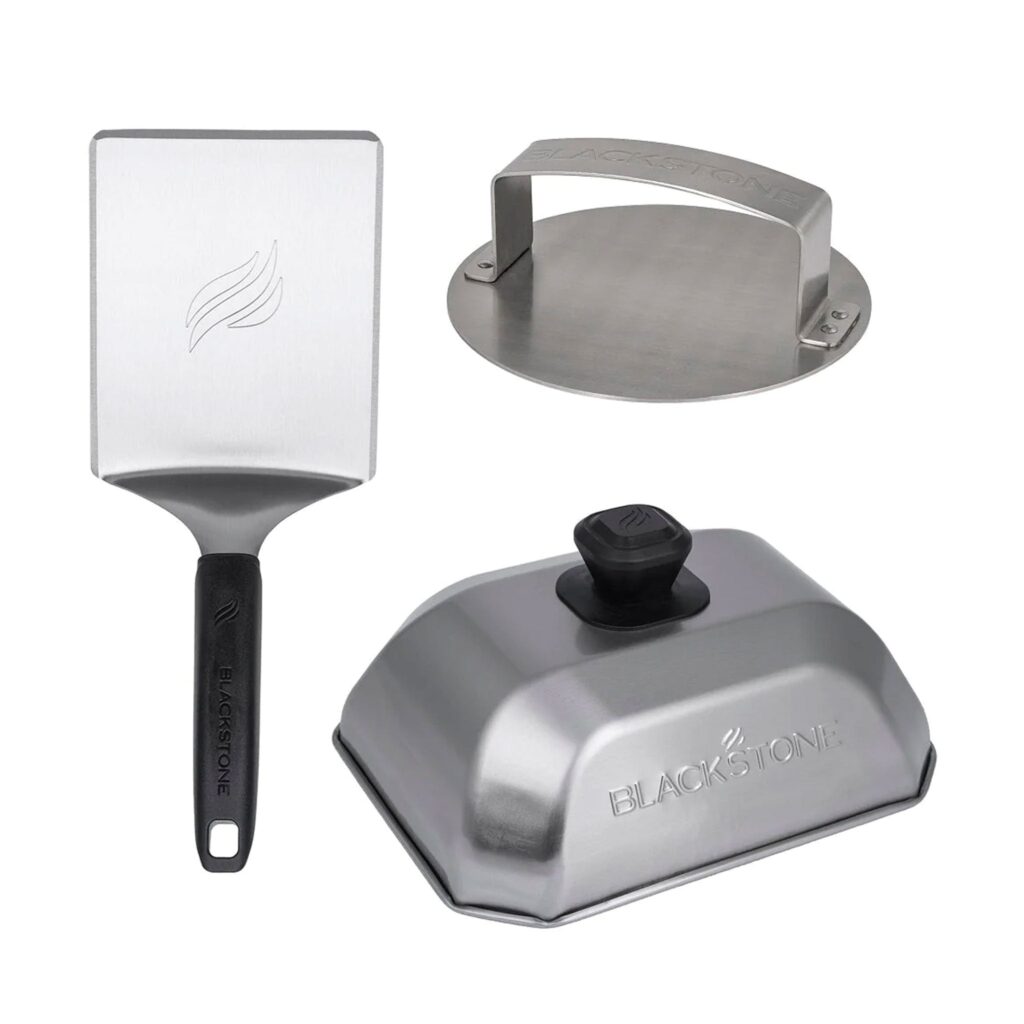 Set smash burger Blackstone, 3 piese: spatulă, presă și clopot