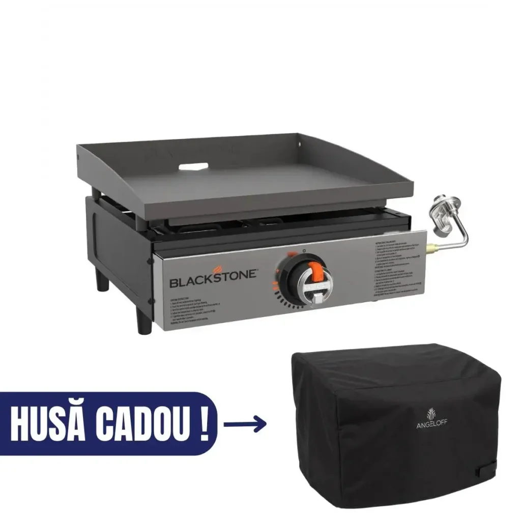 Gratar gradina pe gaz plancha de 17 inch fara capac Blackstone cu husa de protectie premium cadou