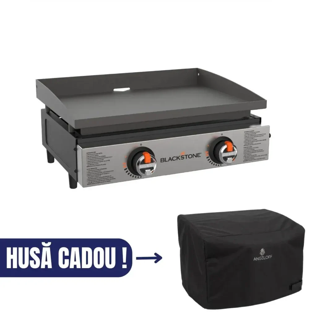 Gratar gradina pe gaz plancha de 22 inch fara capac Blackstone cu husa de protectie premium cadou