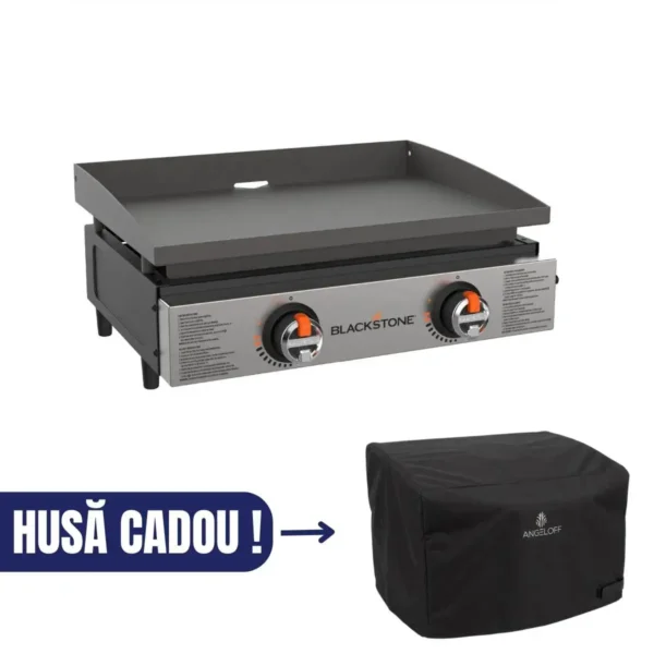 Gratar gradina pe gaz plancha de 22 inch fara capac Blackstone cu husa de protectie premium cadou