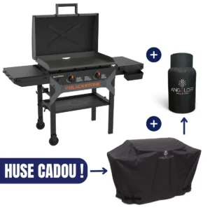 Grătar tip plită pe gaz Blackstone Iron Forged 28" cu capac 2 arzătoare - husă pentru grătar și husă pentru butelie CADOU