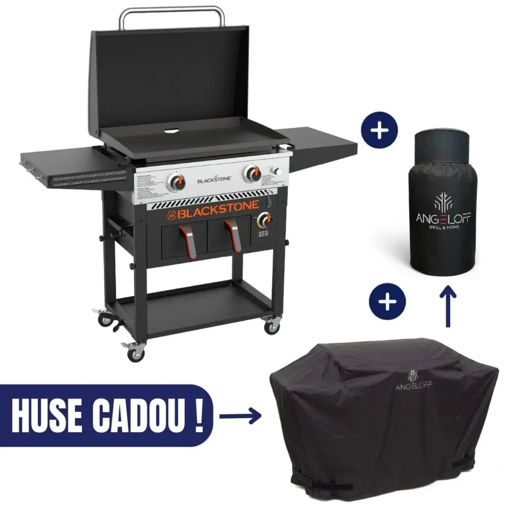 Gratar gradina pe gaz plancha de 28 inch cu air fryer și capac Blackstone cu husa de protectie premium si husa butelie cadou