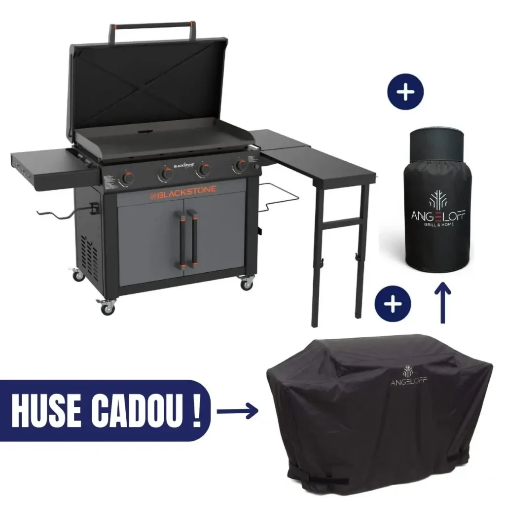 Gratar gradina pe gaz plancha de 36 inch Culinary cu 4 arzatoare Blackstone cu husa de protectie premium si husa butelie cadou
