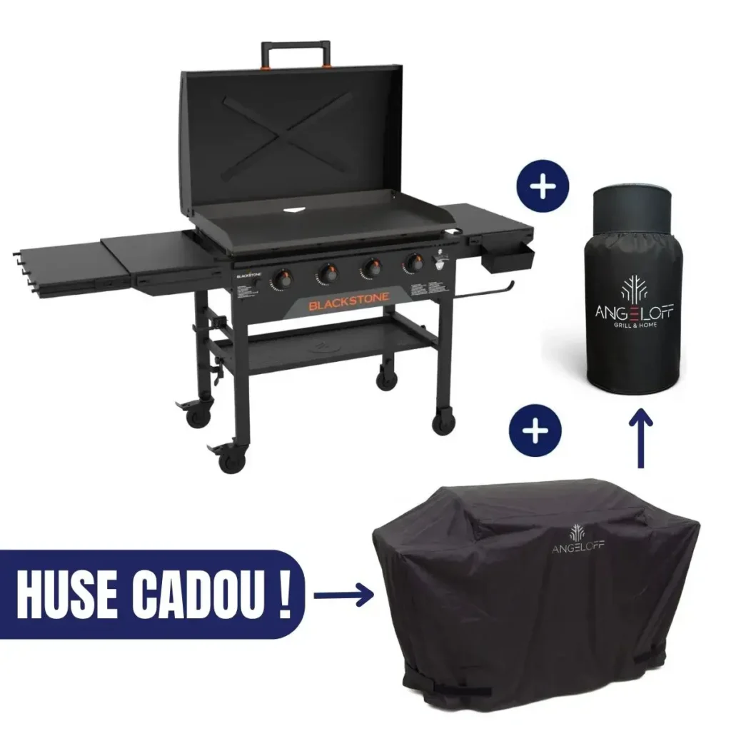 Gratar gradina pe gaz plancha de 36 inch Omnivore Blackstone cu husa de protectie premium si husa butelie cadou