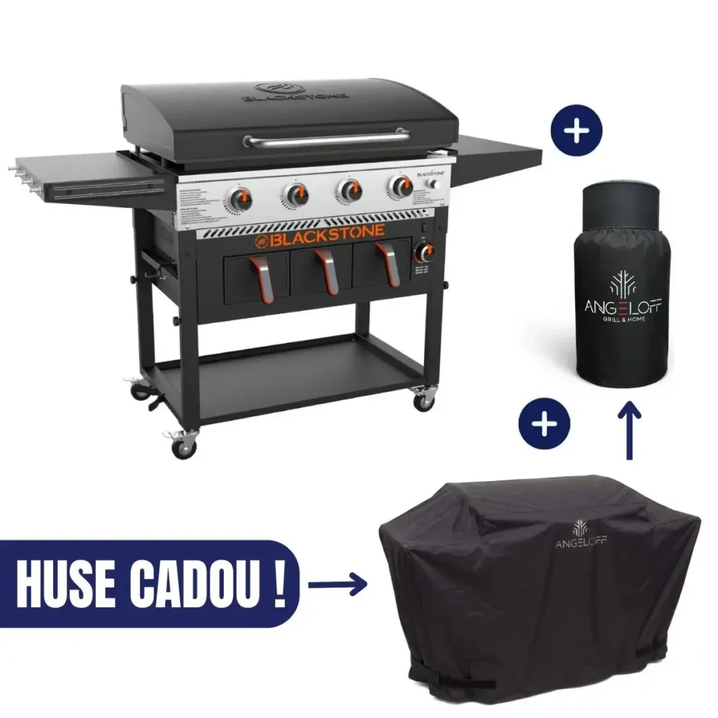 Gratar gradina pe gaz plancha de 36 inch cu air fryer și capac Blackstone cu husa de protectie premium si husa butelie cadou
